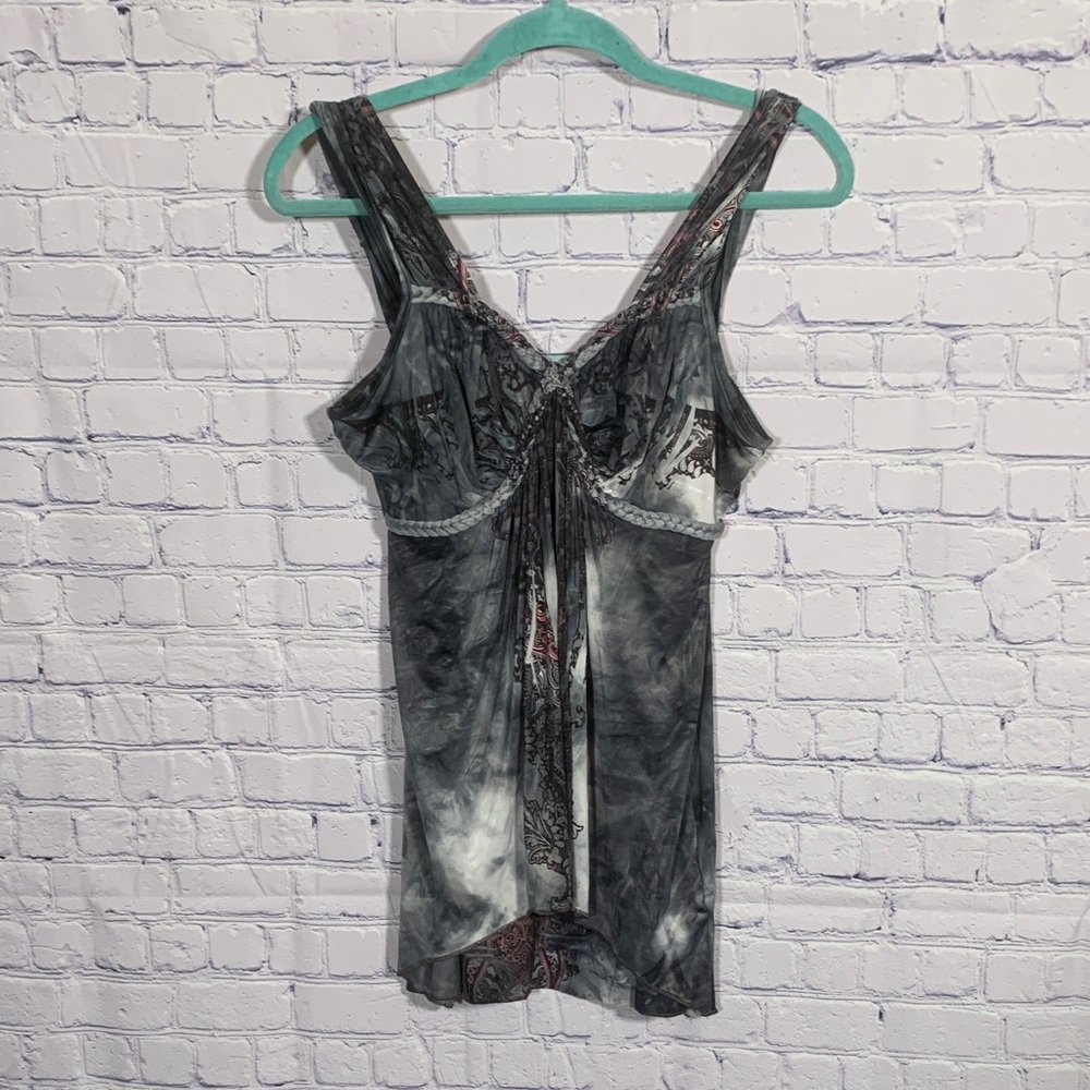 Unity Womens Y2K Babydoll Sleeveless Top Gray Tie Dye L Fairy Grunge Whimsigoth